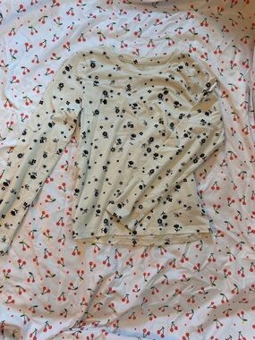 wonder nation Cream Tee with Black Floral and Red Cherry Print